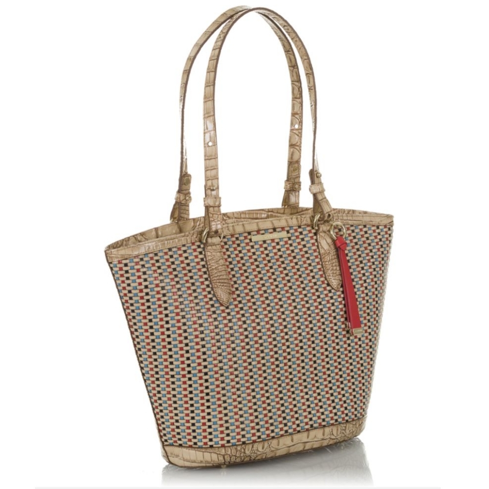 Brahmin Medium Bowie Tote Bag Ridgemont Red Blue Woven Leather - Picture 6 of 15